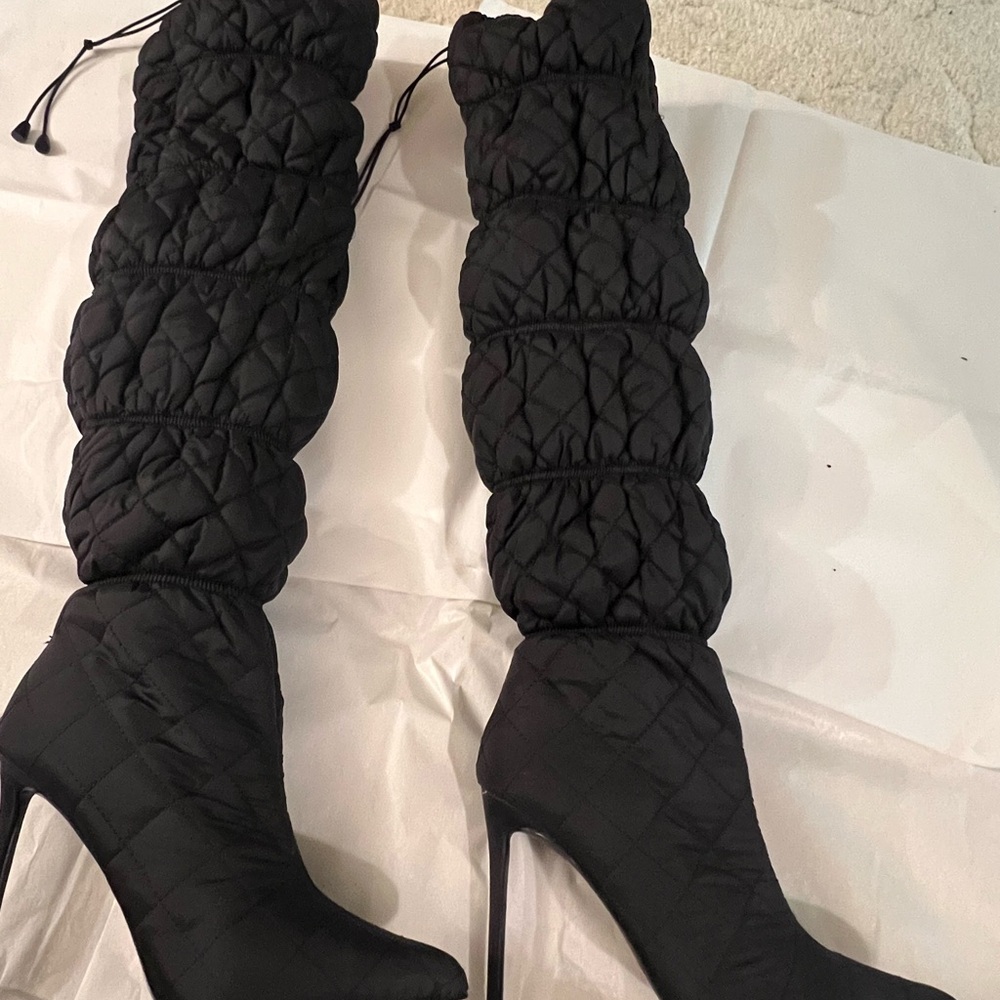 Steve Madden Black Quilted Over-the-Knee Stiletto Boots